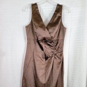 Donna Ricco Brown Ruched Double V Sleeveless Cocktail Dress Midi Length 10